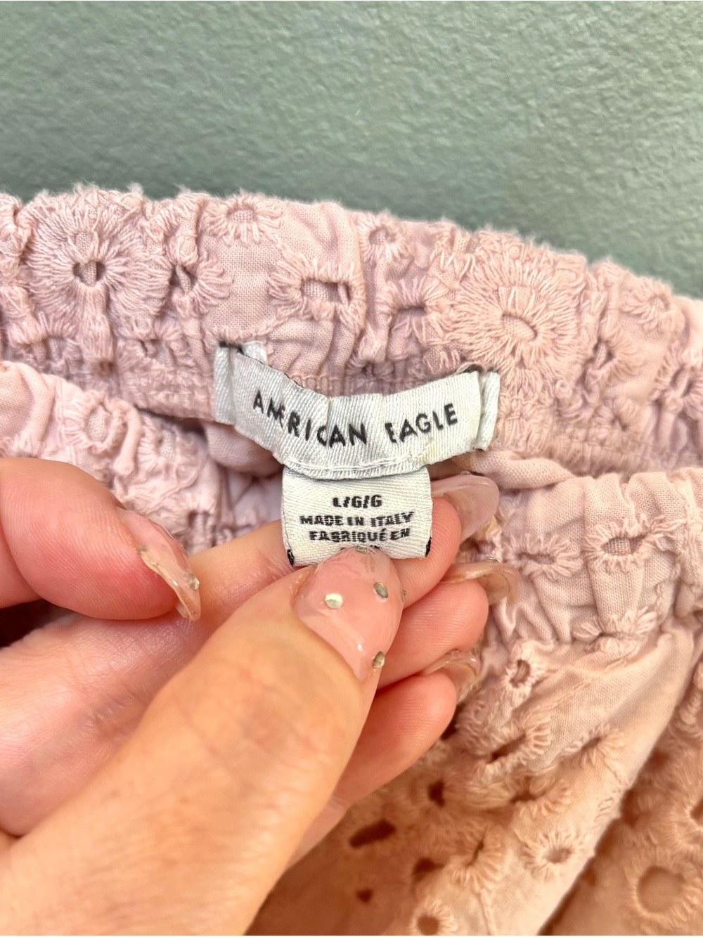 American Eagle Blush Pink Eyelet Cotton Babydoll Top - Picture 3 of 4
